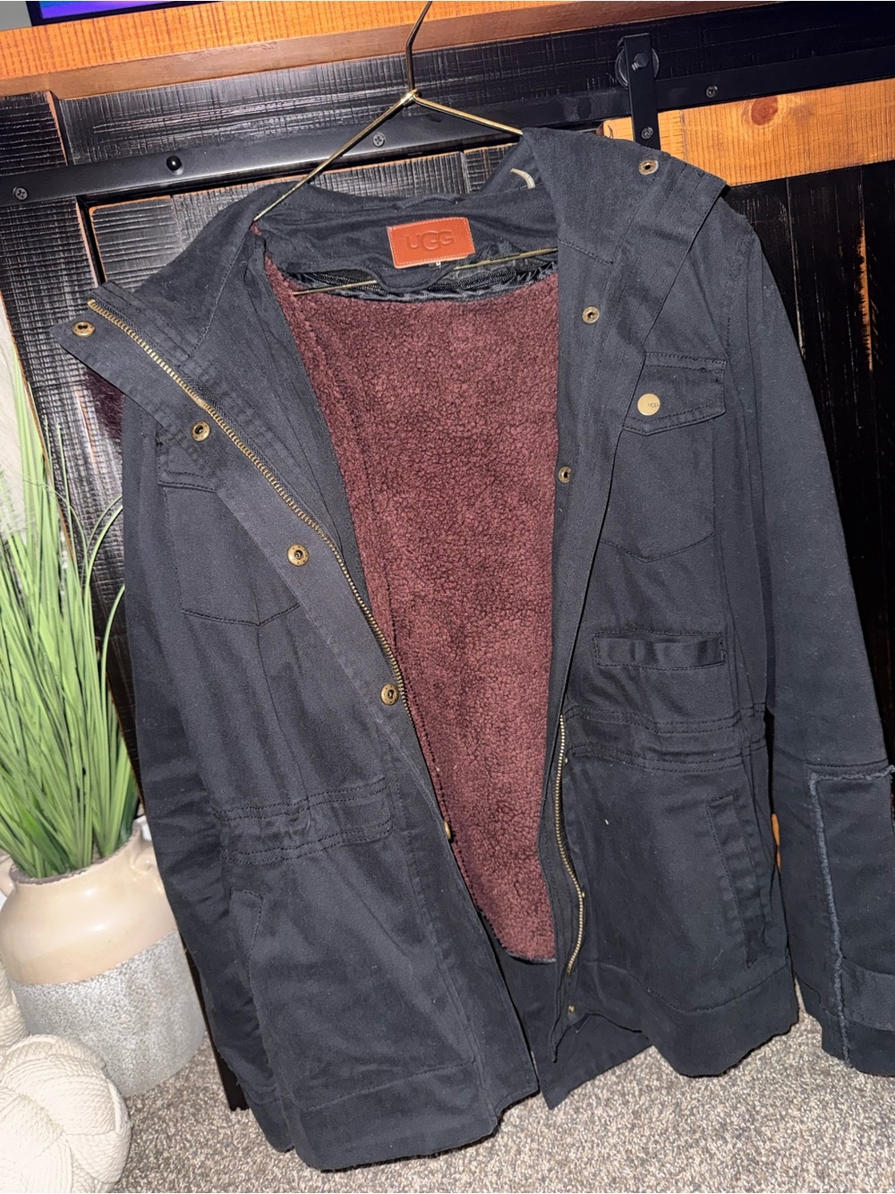 UGG Men's Black Field Jacket with Brown Sherpa Lining